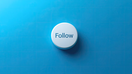 A round button on a vibrant blue background featuring the word Follow. Ideal for social media themes, user engagement, and marketing concepts.の素材