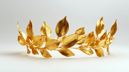 This stunning golden laurel crown features a delicate leaf design, perfect for enhancing any elegant outfit or special occasion. Ideal for photography.の素材