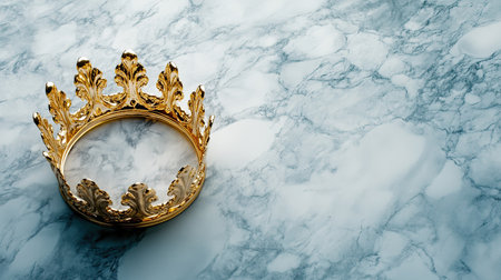 This stunning image features a gold crown elegantly resting on a marble surface, showcasing luxury and sophistication in a timeless setting.の素材