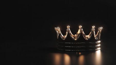 A stunning gold crown positioned on a dark background, highlighting its elegant design and luxurious appeal, ideal for themes of royalty and power.の素材