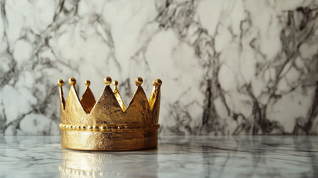 A stunning golden crown placed on a marble surface, showcasing intricate details and elegant design, perfect for themes of royalty and luxury.の素材