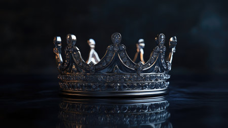 This image features an elegant silver crown adorned with intricate designs and sparkling gems, set against a dark background that enhances its luxurious appeal.の素材