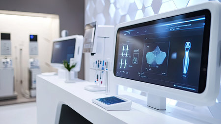 Explore a vibrant display of modern medical equipment featuring advanced user interfaces. This image captures the seamless blend of technology and healthcare innovation.の素材