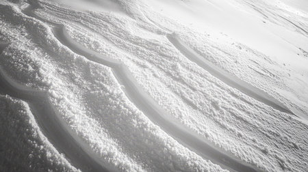 Captivating view of flowing snow patterns creating beautiful textures in the winter landscape. This image evokes tranquility and the serene essence of nature.の素材