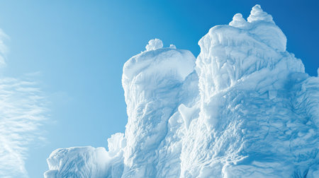 Stunning view of majestic ice formations under a bright blue sky in a winter landscape, showcasing the beauty and tranquility of nature's frozen wonders.の素材