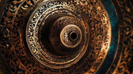 This close-up image showcases intricate metalwork featuring detailed patterns and ornate designs. The rich textures and craftsmanship highlight a unique artistic heritage.の素材