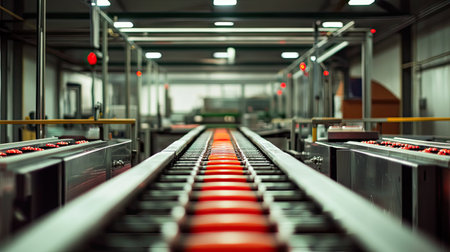 A view of automated capsule sorting systems in a supplement factory, with clean lines and space for text.の素材