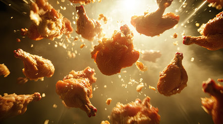 Packed and labeled chicken products moving through a conveyor system in a high-speed production facility.の素材