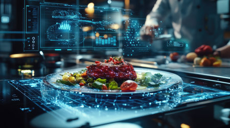 Explore the intersection of culinary arts and technology with a visually stunning presentation of a gourmet dish. A perfect blend of innovation and creativity.の素材