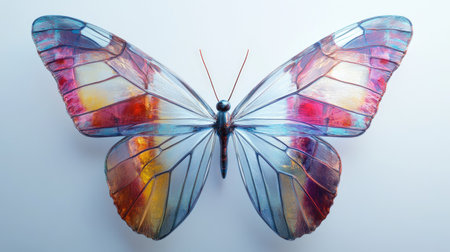 A stunning butterfly displaying vibrant, colorful wings. The intricate patterns create a mesmerizing visual effect, perfect for nature and art enthusiasts.の素材