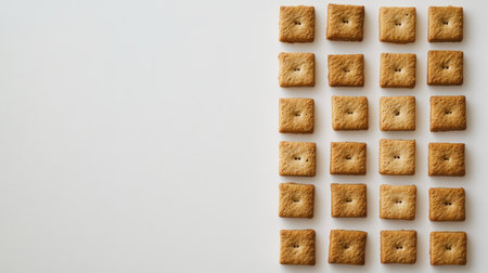 A visually appealing arrangement of delicious square crackers on a clean white background. Perfect for showcasing snack options for events and gatherings.の素材