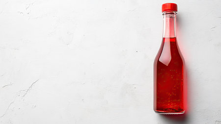 A vibrant red beverage in a sleek glass bottle, perfect for adding color to any event. The glossy surface and bright hue suggest a flavorful experience.の素材