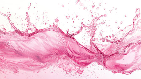 A captivating pink water splash displays dynamic movement and light reflections. Ideal for creative projects focusing on beauty, freshness, and artistic expression.の素材