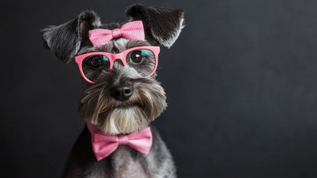 A dapper Miniature Schnauzer sporting pink accessories, looking adorable and fashionableの素材