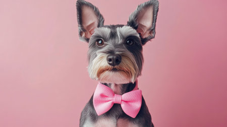 A dapper Miniature Schnauzer sporting pink accessories, looking adorable and fashionableの素材
