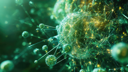 High-tech network visualization with floating particles, futuristic digital interfaceの素材