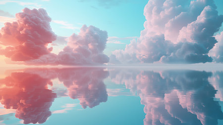 This stunning image captures colorful clouds reflecting over a tranquil water surface, evoking feelings of peace and serenity in a picturesque natural setting.の素材