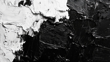 Dynamic abstract artwork featuring textured black and white paint layers creating a striking visual composition. Ideal for modern design projects.の素材