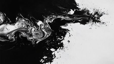 A stunning abstract composition featuring black and white paint swirling together, creating a captivating texture ideal for modern decor, artistic projects, and backgrounds.の素材