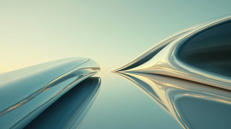 This image showcases abstract curved surfaces reflecting soft light, creating a tranquil and elegant atmosphere. Ideal for modern design projects.の素材