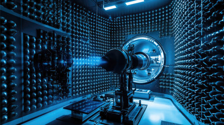 Explore a cutting-edge laboratory featuring advanced particle accelerator equipment. The high-tech environment highlights innovation and precision in scientific research.の素材