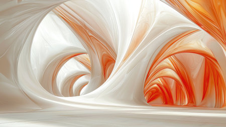 Discover an abstract scene featuring smooth curves in white and orange tones. This digital artwork creates a sense of depth and modern elegance, perfect for artistic backgrounds.の素材