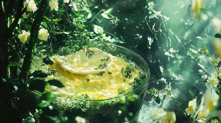 Close-up of a plate of gourmet butter chicken with naan, garnished with fresh coriander. No people, copy space.の素材