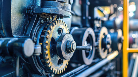 Heavy-duty factory machinery in a South Asian steel plant, close-up, no people, copy space.の素材