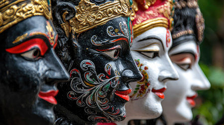 Explore the intricate details of traditional sculptures representing deities. This vibrant art showcases exquisite craftsmanship and rich cultural heritage.の素材