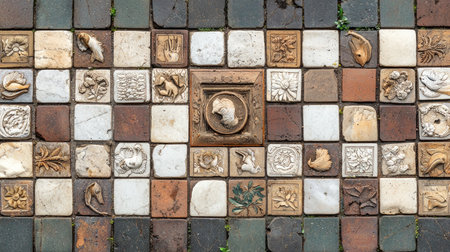 This unique decorative mosaic tile floor showcases intricate patterns and designs that enhance any space, combining artistry with durability for visual appeal.の素材