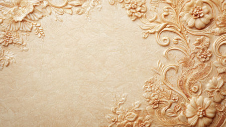 Captivating floral relief texture on a light beige background evokes elegance and warmth, ideal for artistic projects, wallpapers, and decorative themes.の素材