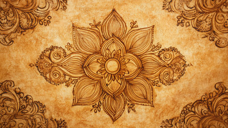 Captivating floral mandala design featuring intricate details and earthy tones. Perfect for decoration, art projects, or bringing a serene vibe to any space.の素材