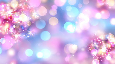This enchanting background features soft pastel colors with a bokeh effect and scattered sparkles, perfect for adding a magical touch to any creative project.の素材