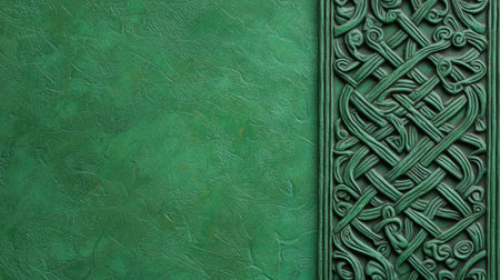 A captivating green textured background featuring an intricate Celtic pattern. This artwork combines elegance and traditional craftsmanship, perfect for design projects.の素材