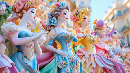 A stunning showcase of beautifully crafted figurines adorned with flowers, capturing the essence of celebration and artistry in vibrant colors and intricate details.の素材