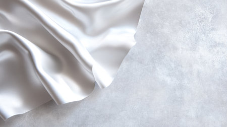This image features a soft white satin fabric elegantly draped over a neutral background. The smooth texture and subtle shine create a luxurious and sophisticated look.の素材