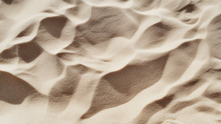 This image features a close-up of soft beige sand with gentle ripples and patterns, showcasing the beauty of natural textures and subtle light. Perfect for backgrounds.の素材