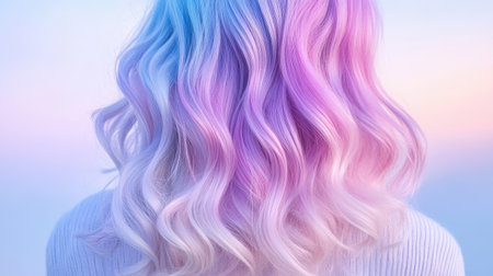 A captivating view of wavy hair in pastel pink and blue hues. This artistic image showcases beauty and relaxation against a soft, dreamy background.の素材
