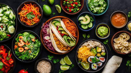 Discover an appealing arrangement of fresh ingredients perfect for creating flavorful, healthy meals. Enjoy the vibrant colors and textures.の素材