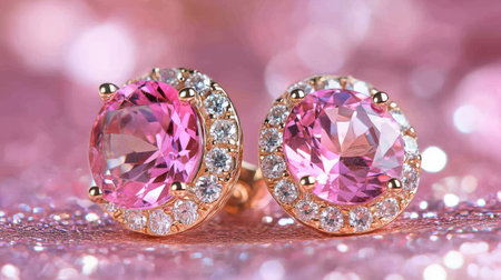 Discover the beauty of elegant pink gemstone earrings set in rose gold. Adorned with sparkling diamonds, these accessories elevate any outfit and occasion.の素材