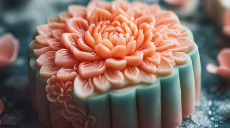 A beautifully crafted cake featuring an intricate flower design, showcasing delicate petals and vibrant colors. Perfect for any celebration or special occasion.の素材