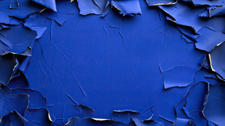 This image features a vibrant blue background framed by torn paper edges, creating a unique and textured visual suitable for various design projects.の素材