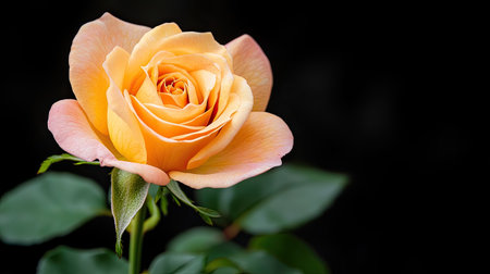This stunning image showcases an elegant peach rose with soft, delicate petals. The dark background enhances its beauty, perfect for various decorative uses.の素材