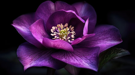 A stunning close-up image of a beautiful purple flower showcasing intricate petals and vibrant colors against a dark background, perfect for nature enthusiasts.の素材