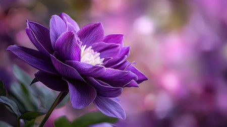 A stunning close-up of a vibrant purple flower capturing the beauty of nature, adorned with delicate petals and a soft blurred background, evoking tranquility.の素材