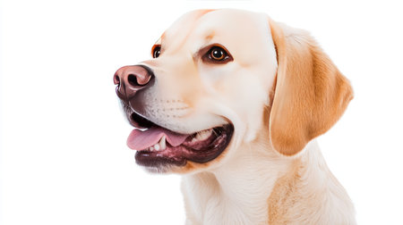 This captivating portrait showcases a charming Labrador retriever with an engaging expression and bright eyes, perfect for pet-related content.の素材