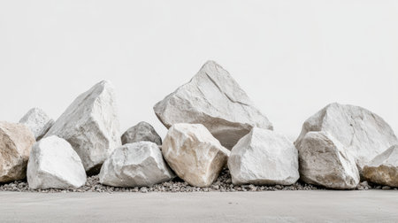 A collection of white stones and rocks against a minimalist background. This image showcases the beauty of natural textures and forms, perfect for design projects.の素材