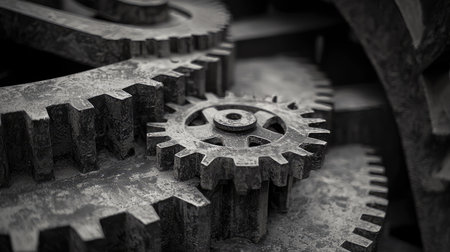 Explore the intricate design of interlocking gears showcasing the beauty of mechanical precision in engineering and machinery. Perfect for technology themes.の素材