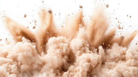 Captivating image of a brown dust explosion showcasing rich textures and dynamic movement, ideal for use in environmental, artistic, or abstract projects.の素材