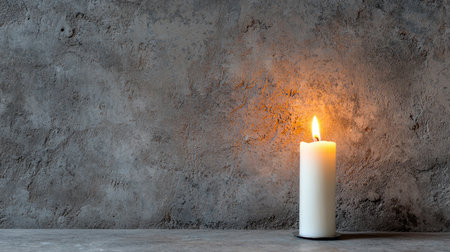 A serene candle flame stands alone on a textured concrete background, creating a peaceful ambiance ideal for relaxation and meditation.の素材